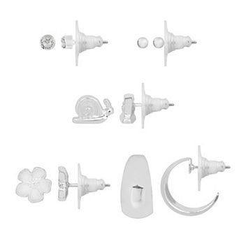 LC Lauren Conrad Silver Tone Flower & Snail 5-Pair Stud Earring Set