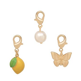LC Lauren Conrad 3 pc Gold Tone Lemon & Butterfly Shoe Charm Set