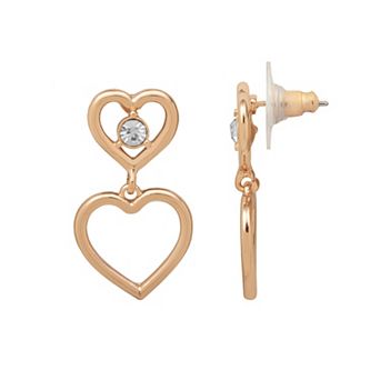 LC Lauren Conrad Gold Tone Double Open Heart Drop Earrings