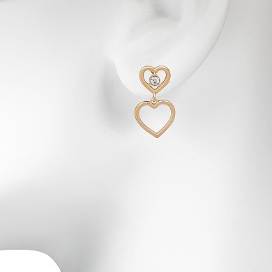 LC Lauren Conrad Gold Tone Double Open Heart Drop Earrings