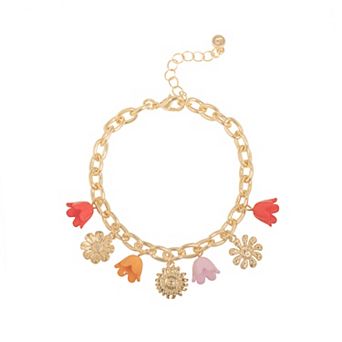 LC Lauren Conrad Gold Tone Sun And Bell Charm Bracelet