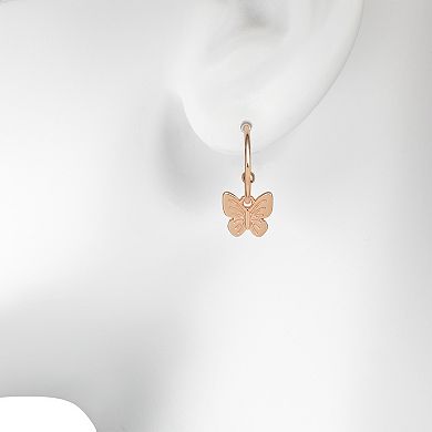 LC Lauren Conrad Rose Gold Tone Butterfly Charm Hoop Earrings
