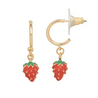 LC Lauren Conrad Gold Tone Strawberry Drop Hoop Earrings