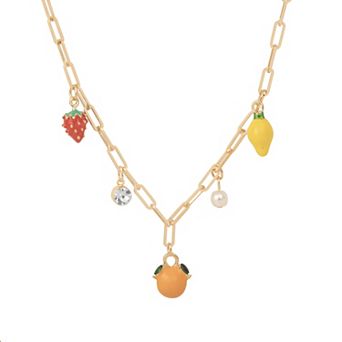 LC Lauren Conrad Gold Tone Fruity Charms Short Necklace