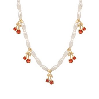 LC Lauren Conrad Gold Tone Cherry Simulated Pearl Short Necklace
