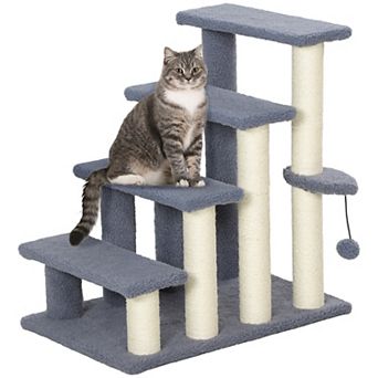 4 tier Cat Stairs, Kitten Climbing Frame with Scratching Post, Hanging Play Ball & Side Pedals, Grey