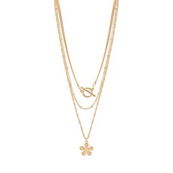 LC Lauren Conrad Gold Tone Flower Pendant Multi Row Necklace