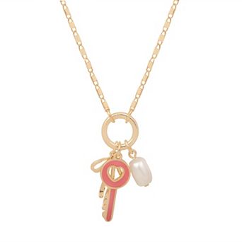 LC Lauren Conrad Gold Tone Key & Bow Charm Pendant Necklace