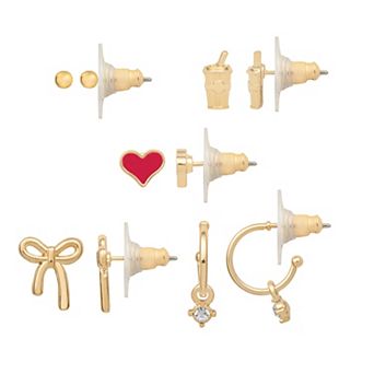 LC Lauren Conrad Gold Tone 5 pc Whimsy Love Tumbler Earring Set