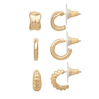 LC Lauren Conrad Gold Tone 3 pc Mini Hoop Earring Set