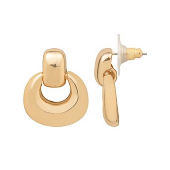 LC Lauren Conrad Gold Tone Bold Door Knocker Drop Hoop Earrings