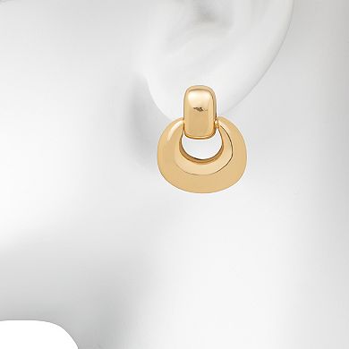 LC Lauren Conrad Gold Tone Bold Door Knocker Drop Hoop Earrings