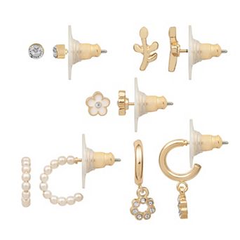 LC Lauren Conrad Gold-Tone Delicate Floral 5-Pair Nickel Free Earring Set