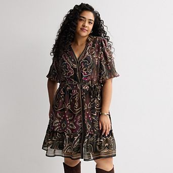Plus Size 5th & Madison Edit Puff Sleeve Shirtdress with Flounce