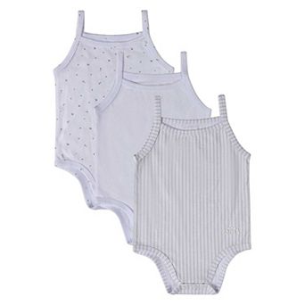 3 Pack Baby Cotton / Modal Bodysuits - Petite Leaves, Stripes, Solid