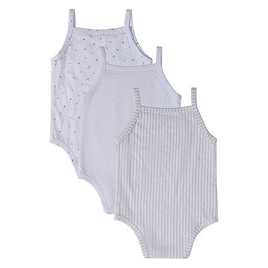 3 Pack Baby Cotton / Modal Bodysuits - Petite Leaves, Stripes, Solid