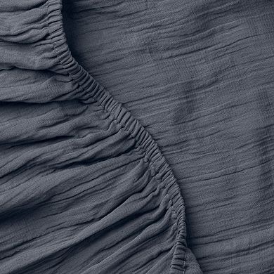 Oasis Crinkled Comfort Fitted Sheet (Midnight Tide)