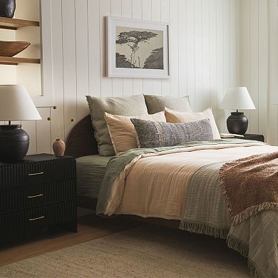 Geo Stripe Black & White Geometric Lumbar Pillow