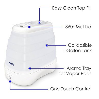 HALLS® Collapsible Cool Mist Humidifier, 3.5L/1 Gallon, White