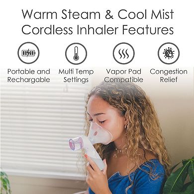 Cordless Steam Inhaler Warm Steam & Cool Mist Functions, with Vapor Pad Tray