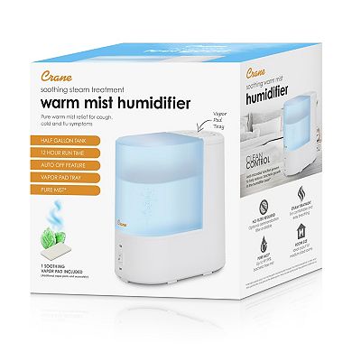 Crane Warm Mist Humidifier, 0.5 Gallon Tank, Steam Treatment