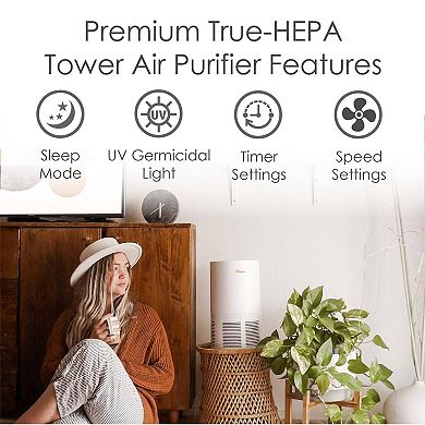 Crane Air Purifier with True HEPA Filter Powerful Air Filtration for Allergies Dust Smoke & Pet