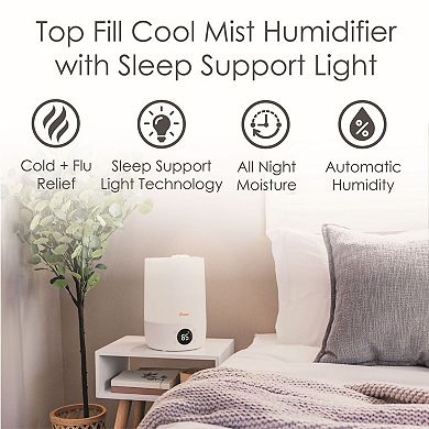 Top Fill Cool Mist Humidifier 1.2 Gallon with Sleep Support Light & Essential Oil Tray