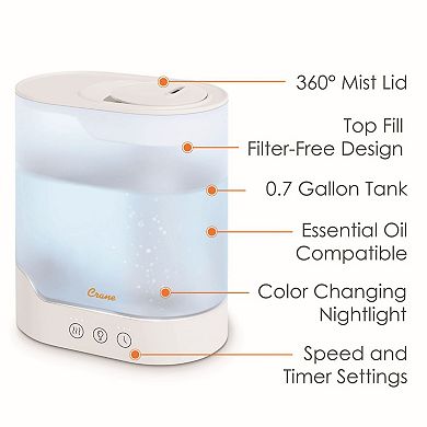 Crane 0.7 Gallon Top Fill Cool Mist Humidifier and Aroma Diffuser with Color-Changing Night Light