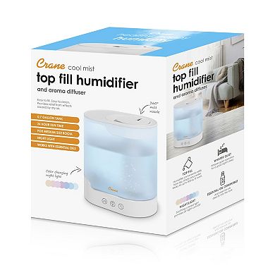 Crane 0.7 Gallon Top Fill Cool Mist Humidifier and Aroma Diffuser with Color-Changing Night Light