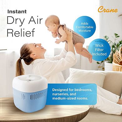 Crane Cool Mist Evaporative Humidifier 0.5 Gal Top Fill UV Light Wick Filter Dishwasher Safe Tank
