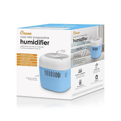 Crane Cool Mist Evaporative Humidifier 0.5 Gal Top Fill UV Light Wick Filter Dishwasher Safe Tank