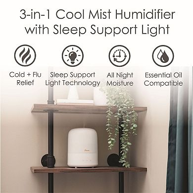 3-in-1 Compact Humidifier - 0.5 Gallon with Sleep Support Light & Aroma Diffuser