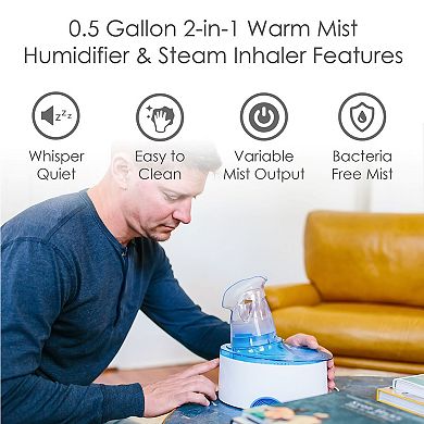0.5 Gal. 2-in-1 Warm Mist Humidifier & Respiration Steam Inhaler for Personal Therapeutic Use