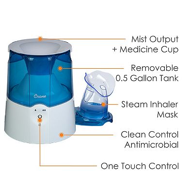 0.5 Gal. 2-in-1 Warm Mist Humidifier & Respiration Steam Inhaler for Personal Therapeutic Use