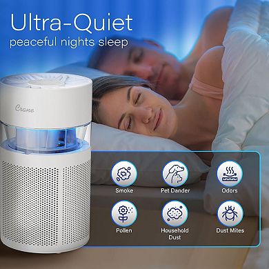 Crane True HEPA Air Purifier Up To 200 Sq. Ft. With Aroma Tray Night Light Adjustable Fan Speed and