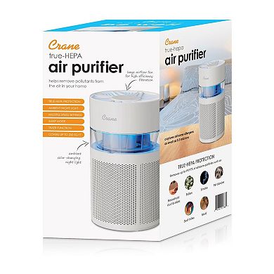 Crane True HEPA Air Purifier Up To 200 Sq. Ft. With Aroma Tray Night Light Adjustable Fan Speed and