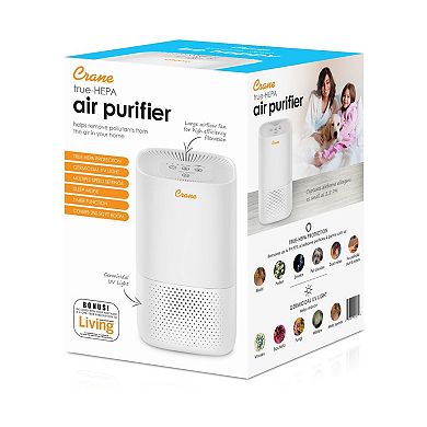 Crane Air Purifier with True HEPA Filter Quiet Compact and Powerful Air Cleaning for Home Bedroom