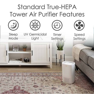 Crane Air Purifier with True HEPA Filter Quiet Compact and Powerful Air Cleaning for Home Bedroom