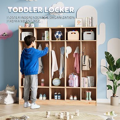 Kids Coat Locker Organizer with Hooks, 10-Cubby Storage Unit for Classroom, Nursery & Entryway