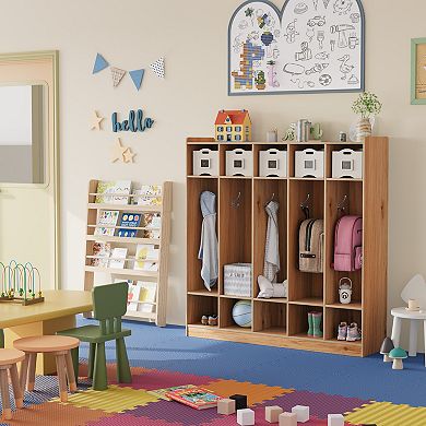 Kids Coat Locker Organizer with Hooks, 10-Cubby Storage Unit for Classroom, Nursery & Entryway