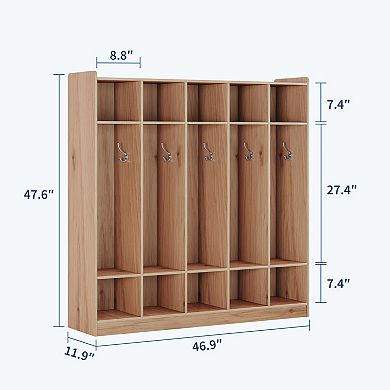 Kids Coat Locker Organizer with Hooks, 10-Cubby Storage Unit for Classroom, Nursery & Entryway