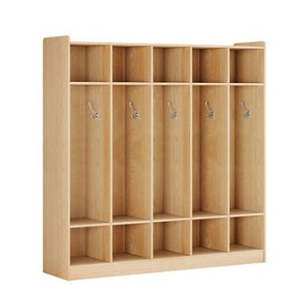 Kids Coat Locker Organizer with Hooks, 10-Cubby Storage Unit for Classroom, Nursery & Entryway
