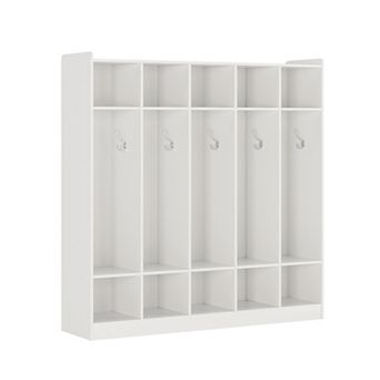 Kids Coat Locker Organizer with Hooks, 10-Cubby Storage Unit for Classroom, Nursery & Entryway