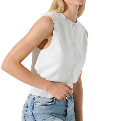 Women's Sleeveless Crew Neck Sleeveless Button Front Knit Soft Casual Top