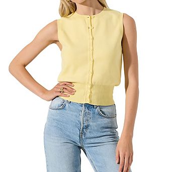 Women's Sleeveless Crew Neck Sleeveless Button Front Knit Soft Casual Top