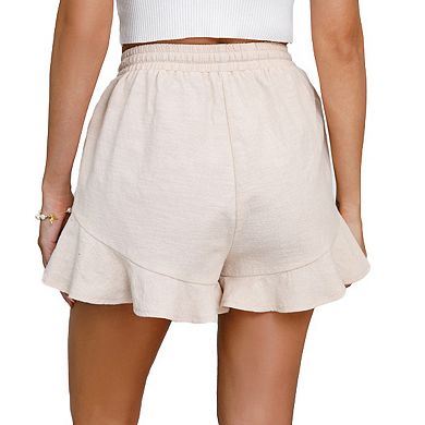 Women's Elastic Waist Drawstring Casual Shorts Ruffle Hem Summer Short Pants
