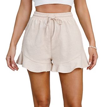 Women's Elastic Waist Drawstring Casual Shorts Ruffle Hem Summer Short Pants