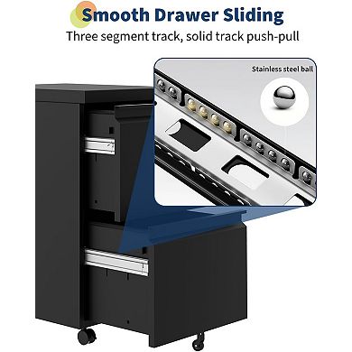 2-Drawer Metal File Cabinet with Lock, Heavy Duty Filing Cabinet for Letter/Legal/A4/F4 Documents