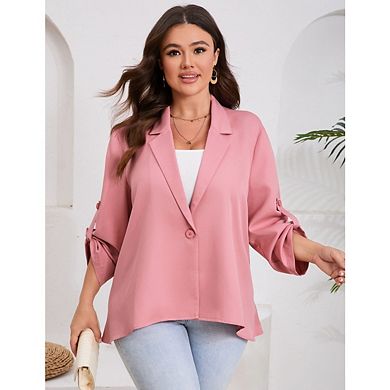 Womens Plus Size Blazer Long Sleeve Classic Blazer Draped Open Front Lightweight Blazer