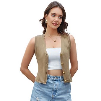 Womens CasualSleeveless Sweater Vest Knit V Neck Button Loose Waistcoat Cardigan